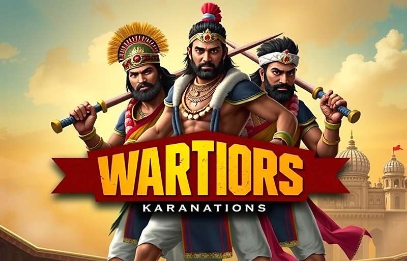 Karnataka Warriors Official Cover Art Karnataka Warriors game cover featuring traditional warriors in Karnataka attire with historical background